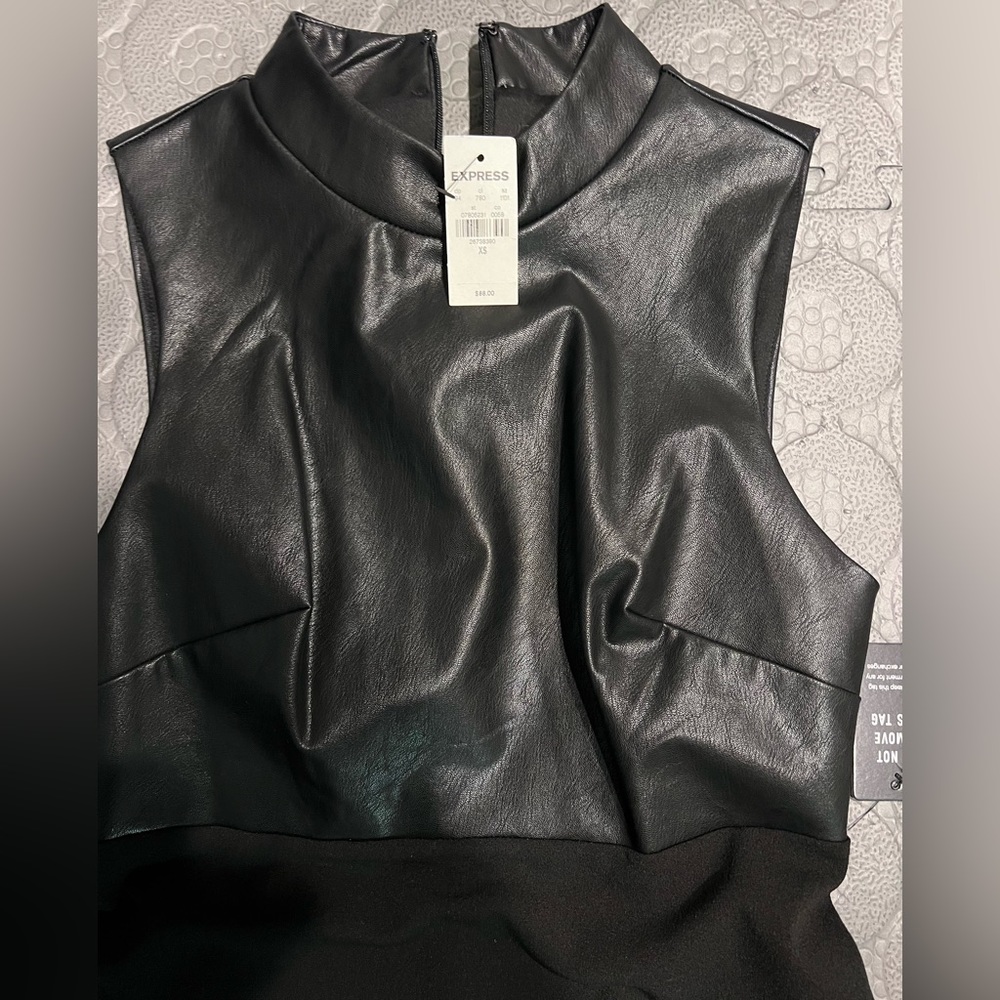 Black pleather midi dress express size XS never worn